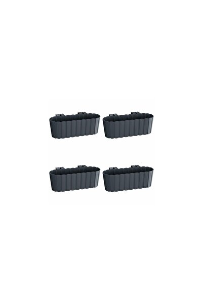 Mercaton Set de 4 ghivece decorative cu suport din plastic, antracit, 4,9 L, ...