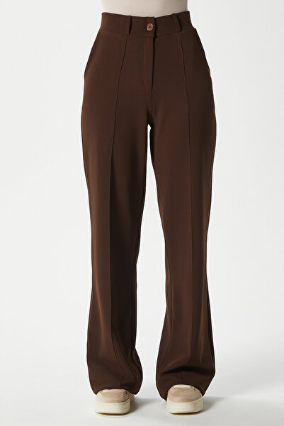 Ritnice Lycra Series Lift Stitched Stretchy Brown Palazzo Trousers