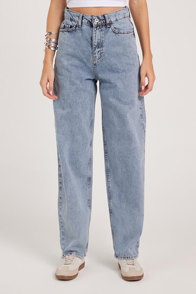 Tudors Kadın Regular Fit Klasik Kesim Baggy Pamuklu Geniş Paça Açık Mavi Jean Pantolon