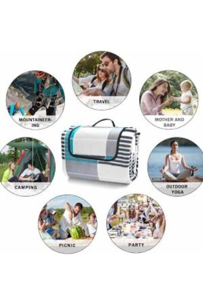 Mercaton Patura pentru Picnic sau Plaja, Pliabila Model Geanta, Impermeabila, PE, 200 x 150 cm, Alba