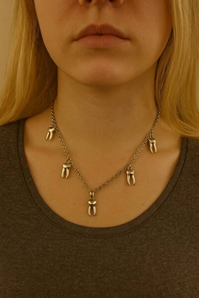 Herşey Nota قلادة نسائية على شكل أسنان مكونة من 5 قطع - مع سلسلة بطول 60 سم، ...