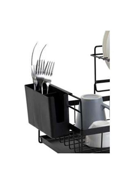 Ruhhy Dish Rack, 2 Tiers, Metallic & Plastic, Black, 43x29x27 cm,