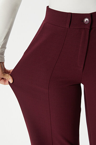 Ritnice Likra Serisi Lift Süs Dikişli Esnek Bordo Palazzo Pantolon
