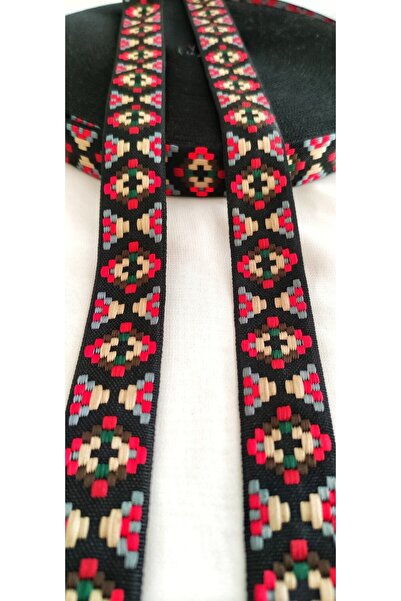 ALTAY AKSESUAR شريط عرقي منسوج ضيق باللون الأسود العنابي