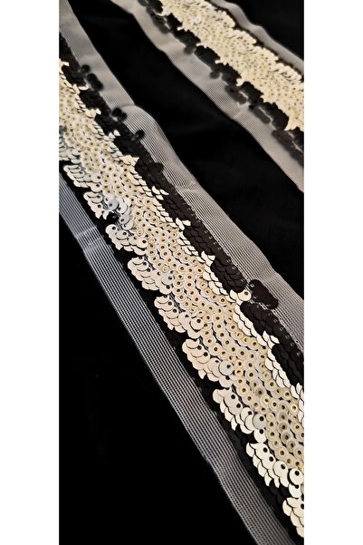 ALTAY AKSESUAR شريط من الترتر الفضي الأسود على قماش التول الأبيض