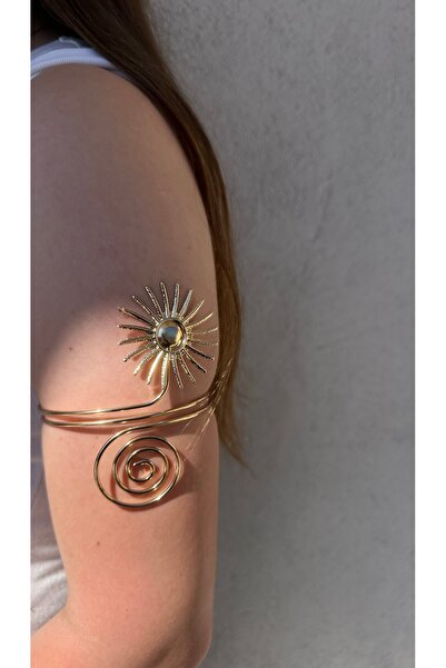 onse Gold Güneş Detaylı Paslanmaz Çelik Ayarlanabilir Kadın Pazu Bileklik Kol...