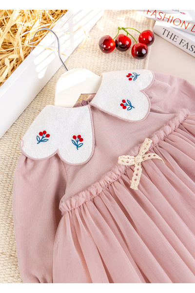 Babymod Stylish Special Occasion Velvet Baby Dress with Baby Collar and Tulle Skirt