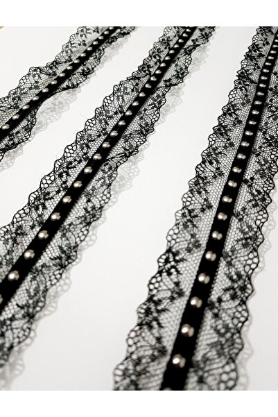 ALTAY AKSESUAR Black Tulle Beaded Ribbon Lace