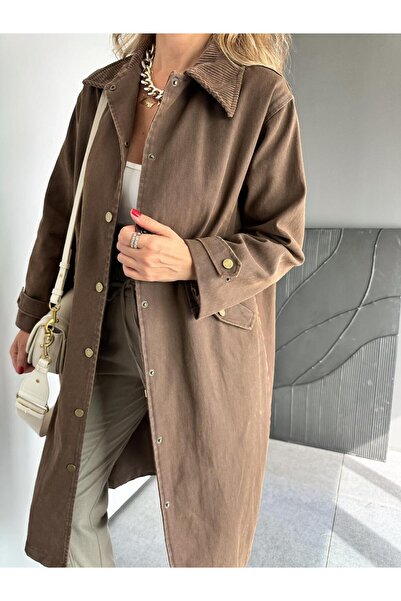 Zerrincan Giyim Kahverengi Yıkamalı Premium Kot Trençkot