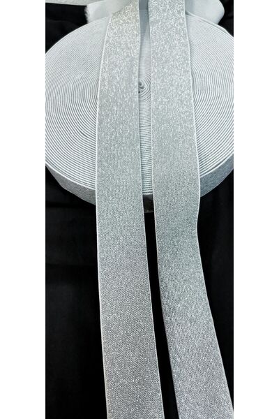 ALTAY AKSESUAR أرضية بيضاء شريط مطاطي فضي لامع