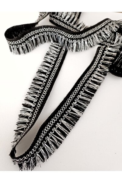 ALTAY AKSESUAR Siyah Gümüş Kenar Püskül Saçak