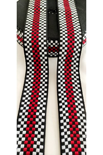 ALTAY AKSESUAR شريط منسوج ضيق بنمط الشطرنج باللونين الأحمر والأبيض