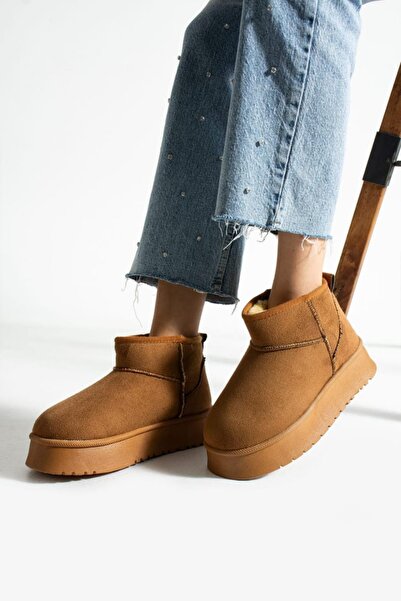 Neon Shoes Kadın Süet Içi Tüylü Yüksek Kalın Taban Kışlık Ev & Dışarı Botu & Bootie