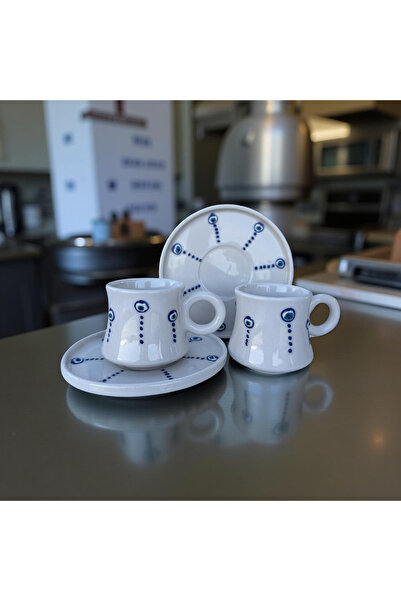 İlbay Çini Takı El İşi Damla Nazar Boncuklu 2'li Seramik Kahve Fincanı Takımı | Geleneksel Motifler, Modern Zarafet