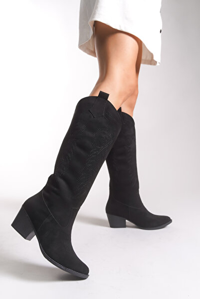 Riccon Kadın Western Çizme 00121300 Siyah Süet