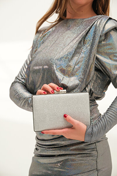 ROZA CANTA Γυναικεία βραδινή τσάντα ασημί Glitter