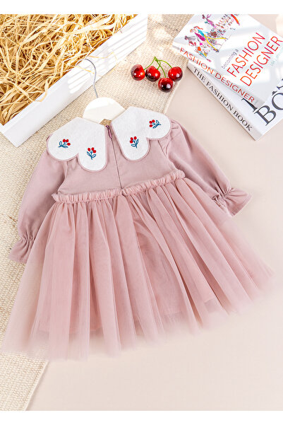 Babymod Stylish Special Occasion Velvet Baby Dress with Baby Collar and Tulle Skirt