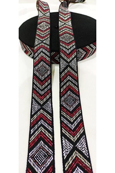 ALTAY AKSESUAR شريط نمط هندسي أسود أحمر فضي لامع