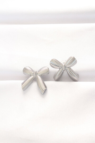 Lisinya Brass Silver Color Bow Earrings - Tygoo