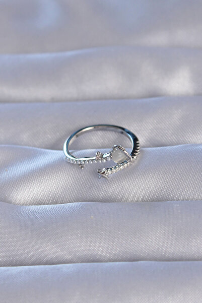 Lisinya Brass Silver Color Zircon Stone Pearl Saturn Model Adjustable Ring -
