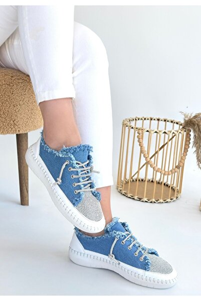 fantastik store Enber Blue Denim Lace-Up Sneakers - Lisinya