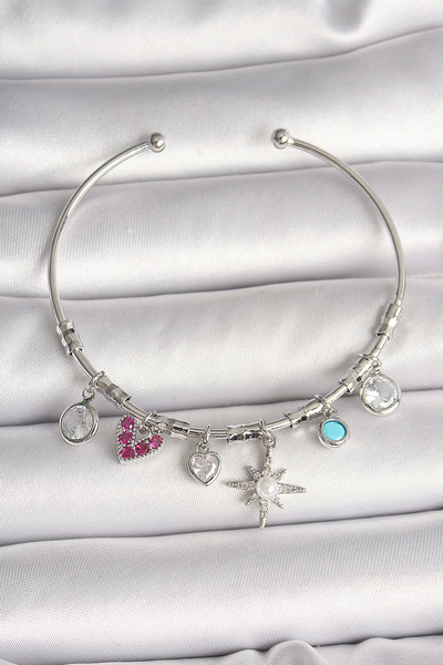 doremodam سوار نسائي من النحاس الفضي اللون متدلي بحجر الزركون على شكل نجمة عل...