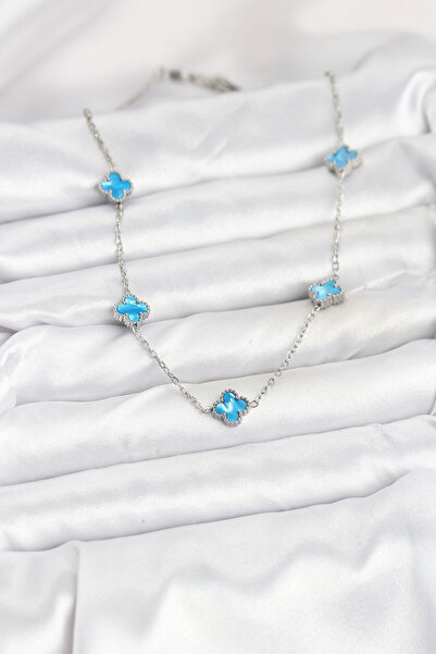 BSRE قلادة نسائية فضية اللون من نوع Ice Blue Clover (فولاذ 316L)