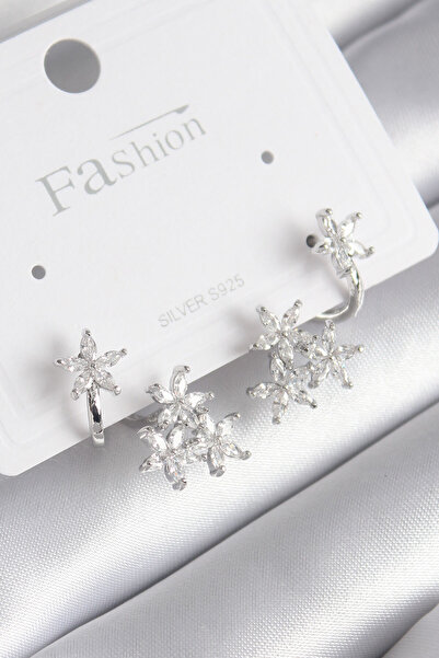 Lisinya أقراط نسائية من النحاس الفضي اللون بتصميم زهرة مرصعة بالزركون - TYGOO