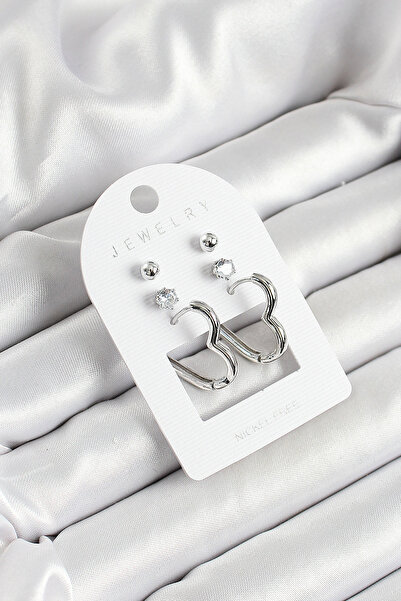 Lisinya Silver Color 3-Piece Double Women's Earring Set with Brass Zircon Sto...