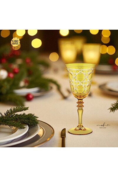 AKDEN STORE Kristal Dekor Renkli 6'lı Kadeh,Su Bardağı, Meşrubat Bardağı