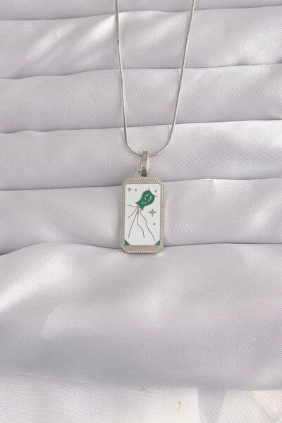 Lisinya قلادة التاروت المطلية بالمينا باللون الأبيض والفضي من الفولاذ 316L - ...