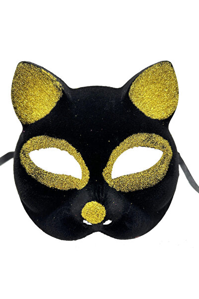 Lisinya Black Color Gold Glitter Suede Coated Cat Mask 18X14 cm - Tygoo