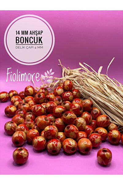 Fiolimore 14 mm Desenli Ahşap Boncuk (50 Gram 44 Adet) Delik Çapı 4 mm Makrom...