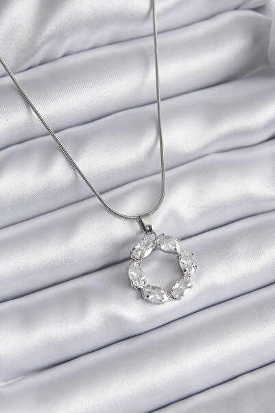 Lisinya قلادة نسائية من الفولاذ 316L باللون الفضي وحجر الزركون - TYGOO