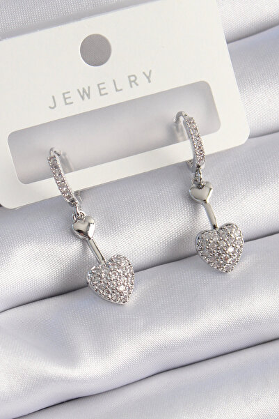 Lisinya أقراط نسائية من النحاس الفضي اللون مع حجر الزركون على شكل قلب - TYGOO