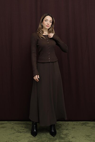 Puane Women's Hidden Zipper Flared Skirt - 18264Etk - Brown