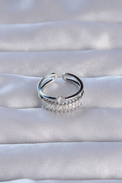 Lisinya Brass Silver Color Zircon Stone Baguette Waterway Model Adjustable Ri...