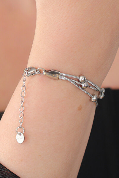 Lisinya سوار نسائي من الفولاذ 316L بلون فضي بتصميم كرة بسيطة -