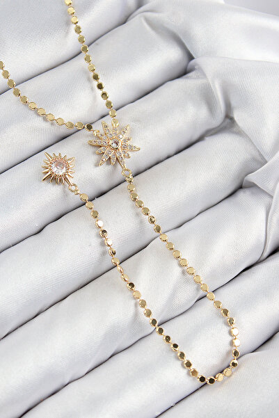 Lisinya قلادة على شكل نجمة القطبية مصنوعة من حجر الزركون النحاسي مع سلسلة ذهب...