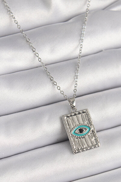 Lisinya قلادة نسائية من الفولاذ 316L باللون الفضي مع تفاصيل مطرزة على شكل عين...