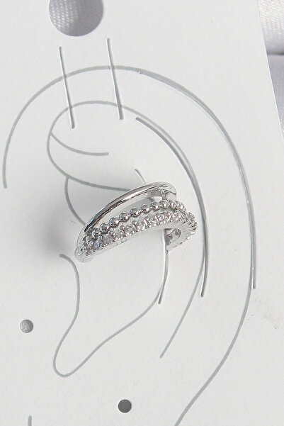 Lisinya Brass Silver Color Zircon Stone 3 Row Women's Cartilage Earrings - Tygoo