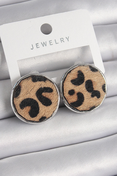 Lisinya Brass Silver Color Circle Plate Model Leopard Pattern Women's Earring...