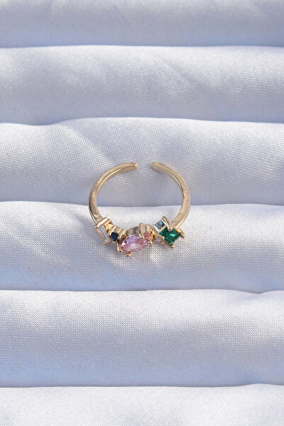 Lisinya Brass Gold Color Colorful Zircon Stone Adjustable Ring -