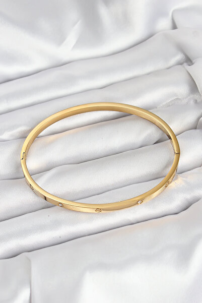 Lisinya سوار نسائي رفيع من الفولاذ 316L بلون ذهبي مع حجر الزركون مقاس 65 مم -