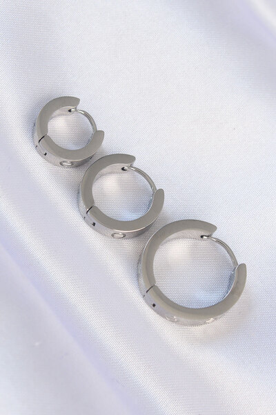 Lisinya أقراط دائرية من الفولاذ 316L بلون فضي - موديل ثلاثي الحلقات -