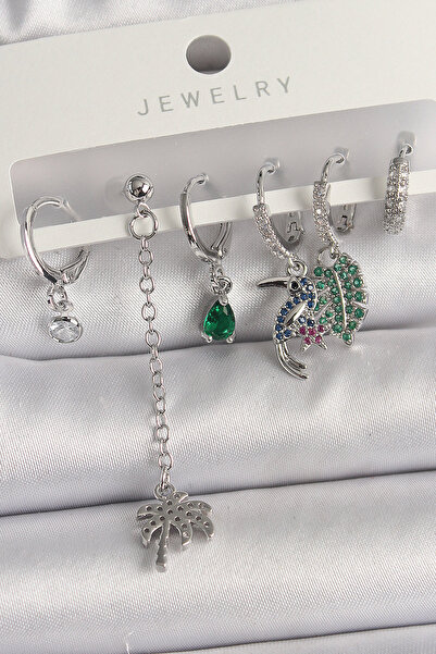 Lisinya Brass Silver Color Dangle Zircon Stone Tree Figure Multiple Women's E...