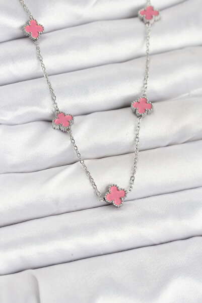 Clariss 316L Steel Chain Silver Color Pink Baby Boy Clover Women Necklace
