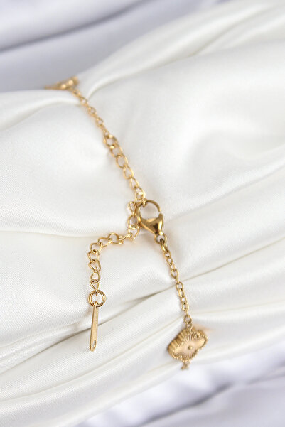 Lisinya سوار نسائي من الفولاذ 316L بلون ذهبي على شكل ورقة البرسيم -