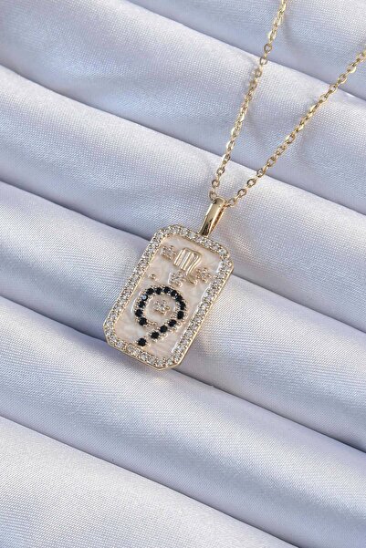 melfxxl eticaret سلسلة من الفولاذ 316L قلادة تاروت ذهبية اللون مع حجر الزركون...