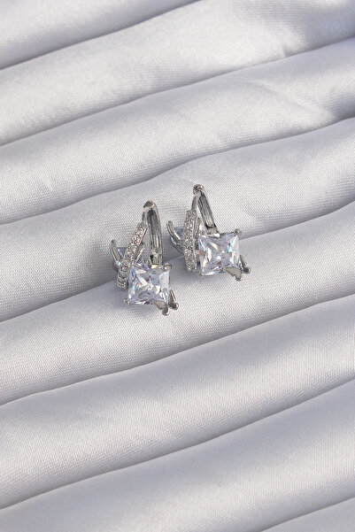 Lisinya أقراط دائرية منحنية بلون فضي نحاسي مع حجر الزركون الكبير - TYGOO